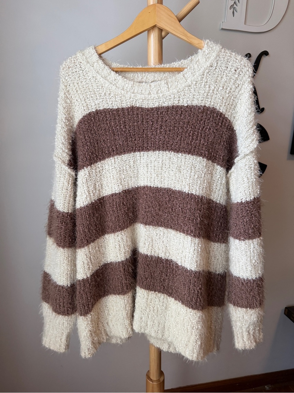 Altar’d State Chunky Striped Sweater Brown Ivory Size Large Pullover Cozy
